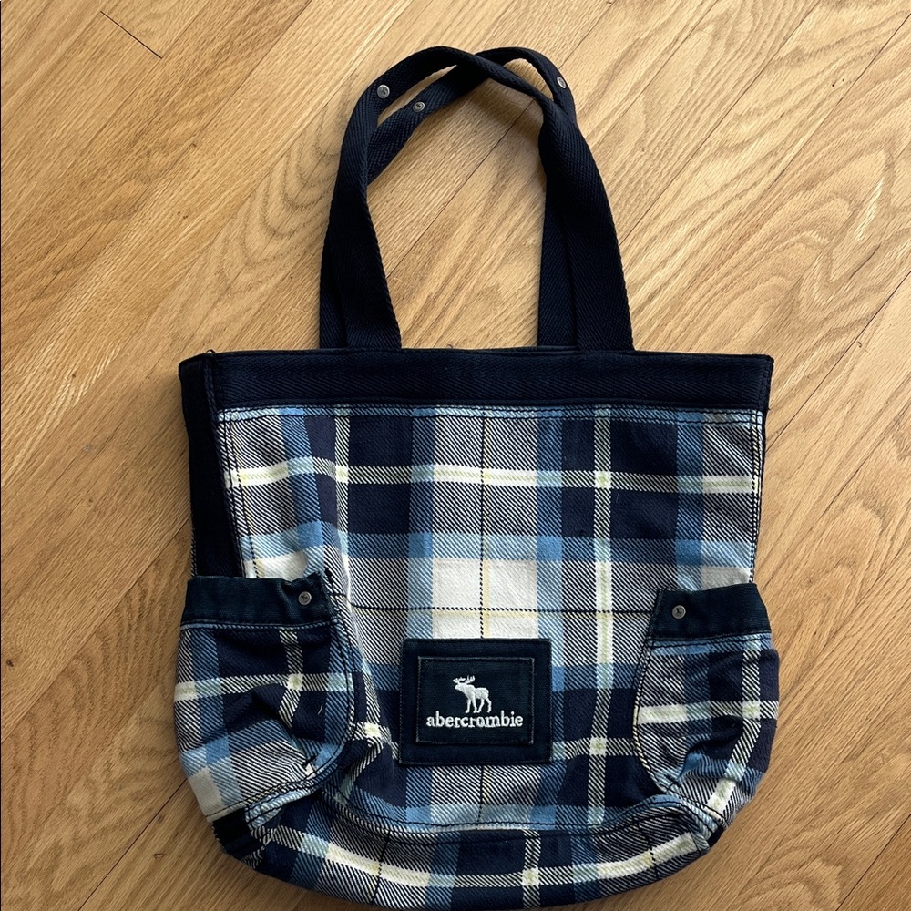 Vintage Abercrombie & Fitch Navy and Cream Plaid Kids Bag